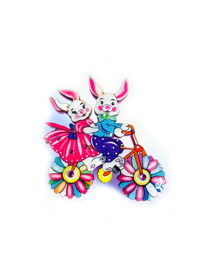 Rosie Rose Parker : Betty Rabbit and Bert Go Cycling Easter Brooch [PRE-ORDER]