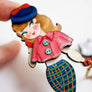 Laliblue : Christmas : Brooch for girl with cat on sled
