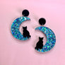 Birdie Bananas : Celestial Glitter Moon and Black Cat Earrings