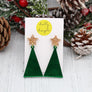 Dolly Dimple Design : Christmas Tree Dangle Earrings, Green and Gold
