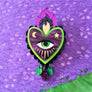 Cherryloco : Flaming Heart Statement Brooch - Neon Green and Purple