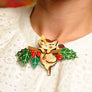 Laliblue : Christmas : Kitty on a holly branch brooch