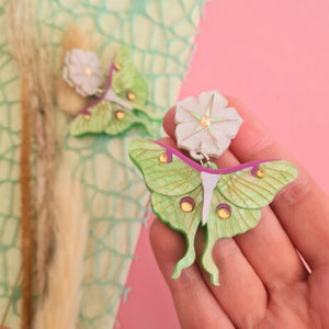 Cherryloco : Luna Moth and Moonflower Earrings [PRE-ORDER]