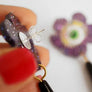 LaliBlue : Halloween Woods : Purple flower earrings with eyes