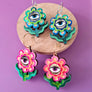 Cherryloco : Retro stylised flower hoop earrings