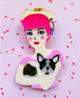 She Loves Blooms : Fab Fifi and Frenchie Brooch (Pink Hair) [LUCKY LAST!]