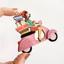 Laliblue : Christmas : Girl on scooter with gifts brooch