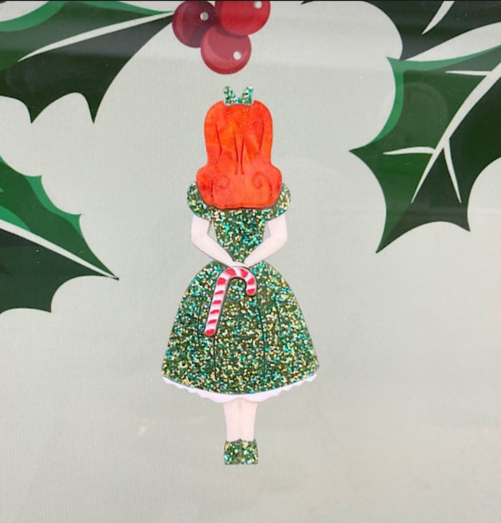 Tantalising Treasures : Christmas : Christmas Alice - Holographic Green Sparkle Brooch