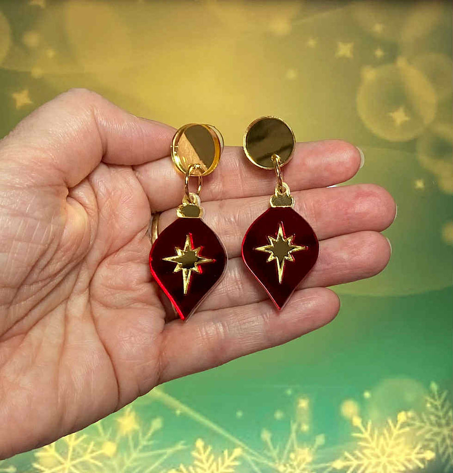 Tantalising Treasures : Christmas : Red and Gold Bauble Earrings