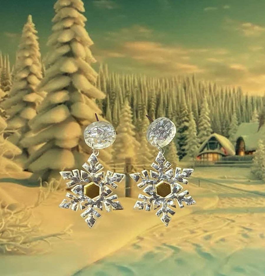 Tantalising Treasures : Christmas : Silver & Gold Snowflake Earrings [PRE-ORDER]