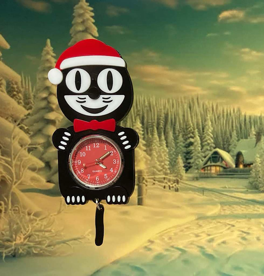 Tantalising Treasures : Christmas : Kitty Cat Christmas Clock Brooch [PRE-ORDER]