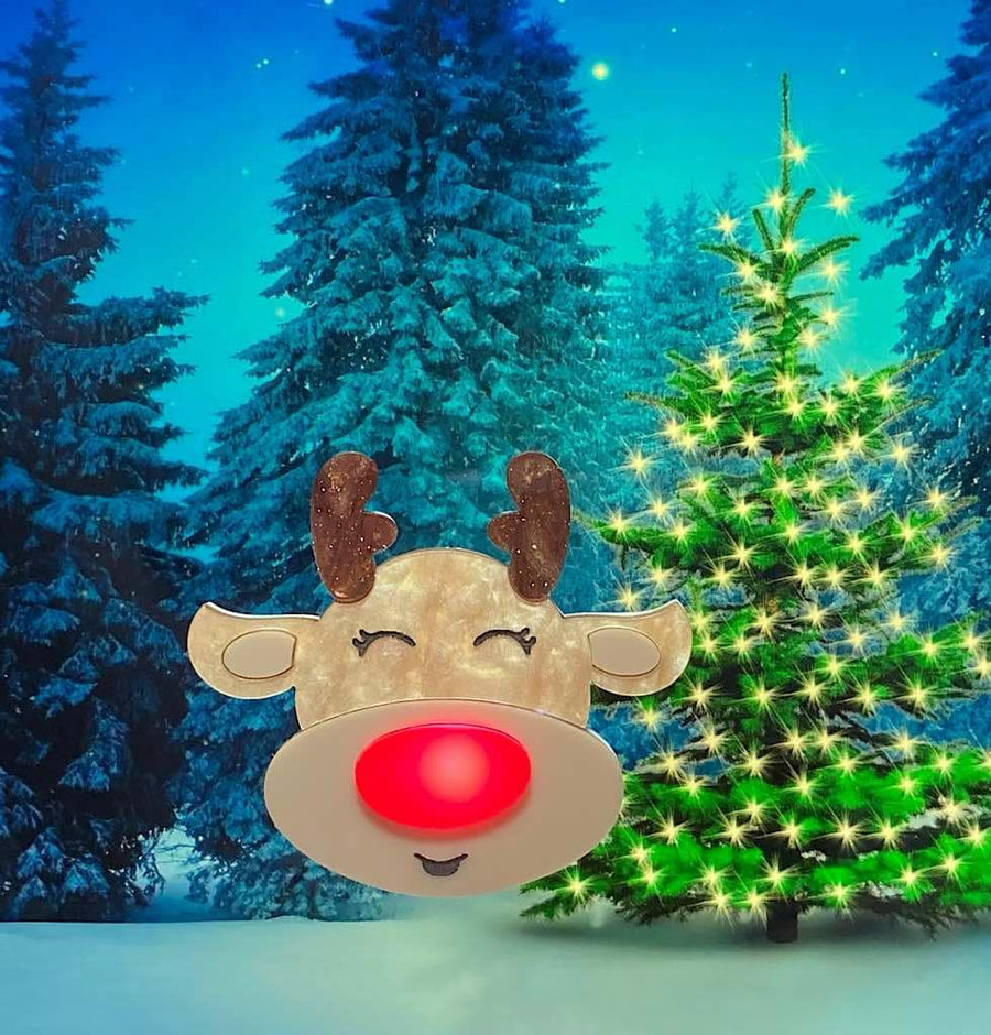 Tantalising Treasures : Christmas : Rudolph The Red Nose Reindeer Light-Up Brooch [PRE-ORDER]