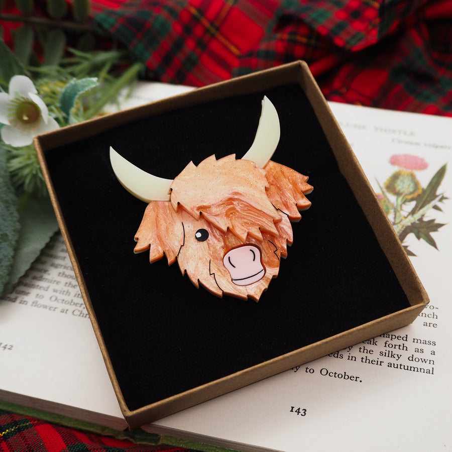 Dolly Dimple Design :  Highland Cow Acrylic Brooch