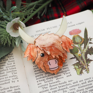 Dolly Dimple Design :  Highland Cow Acrylic Brooch