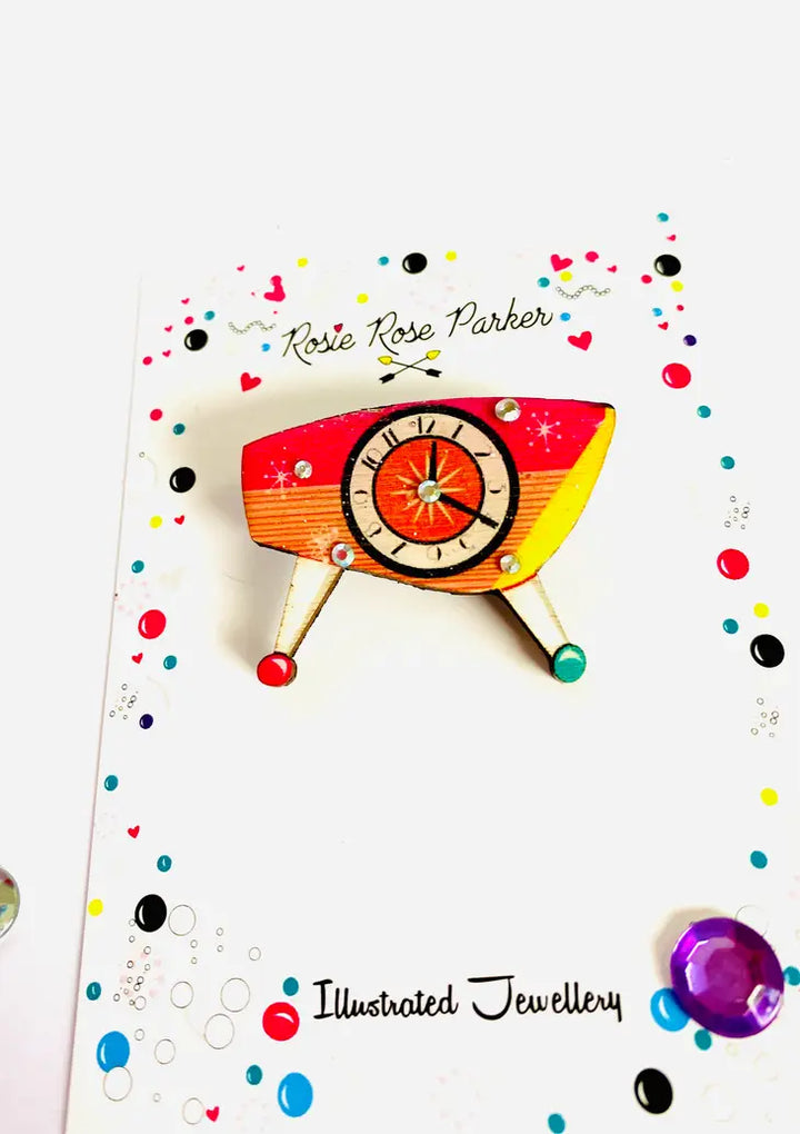 Rosie Rose Parker : Atomic Retro Clock Pin Brooch [PRE-ORDER]