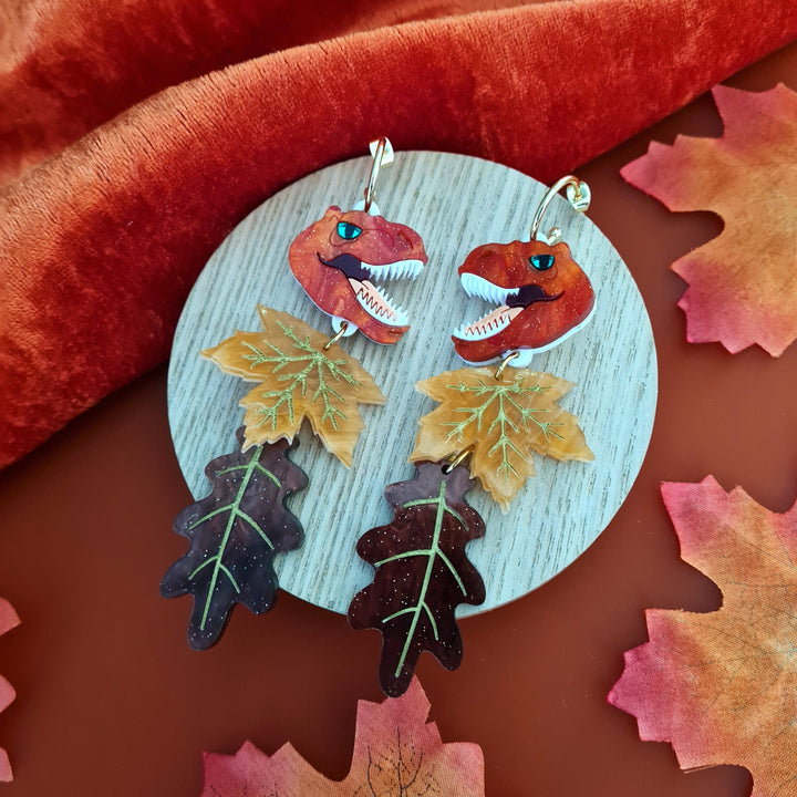 Cherryloco : Autumn T Rex Dinosaur charm earrings [PRE-ORDER]