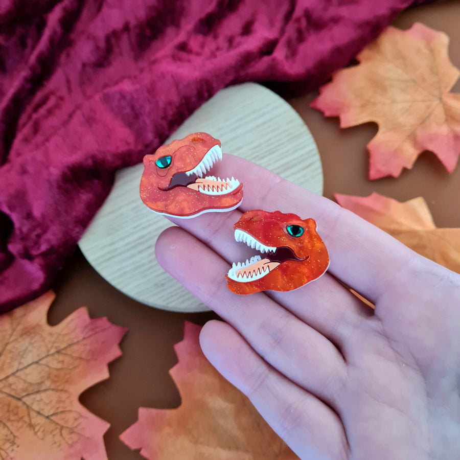 Cherryloco : Autumn T Rex Dinosaur stud earrings [PRE-ORDER]