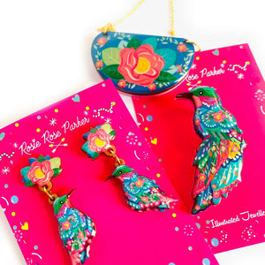 Rosie Rose Parker : Beautiful Illustrated Bird Earrings