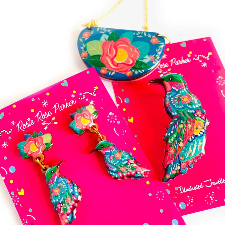 Rosie Rose Parker : Beautiful Illustrated Bird Earrings