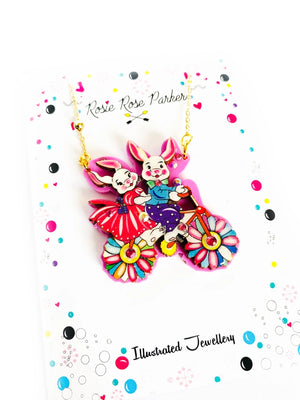 Rosie Rose Parker : Betty Rabbit and Bert go Cycling Easter Necklace [PRE-ORDER]