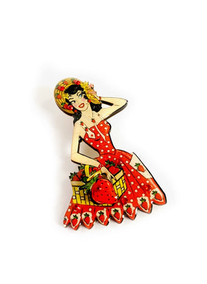 Rosie Rose Parker :  Betty goes Strawberry Picking Brooch
