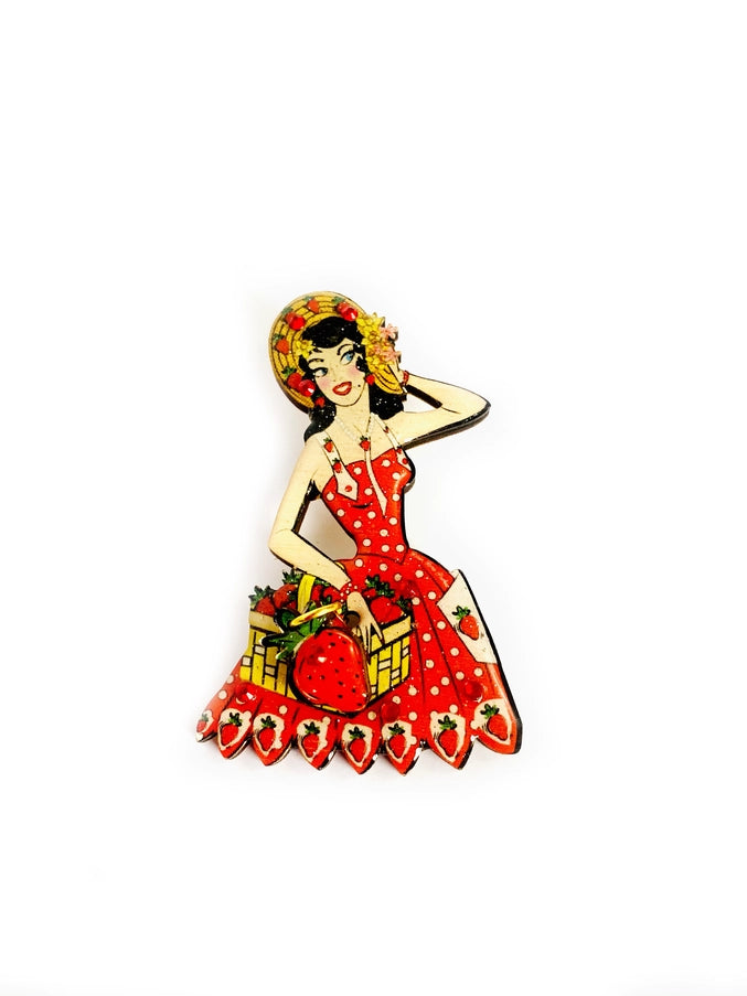 Rosie Rose Parker :  Betty goes Strawberry Picking Brooch