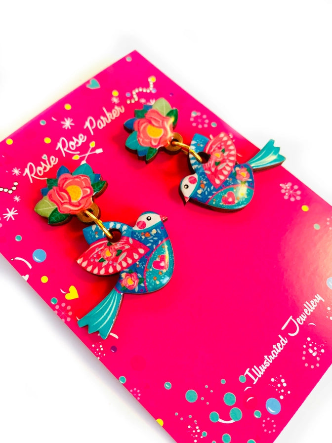 Rosie Rose Parker : Big Beautiful Kissing Bird Earrings