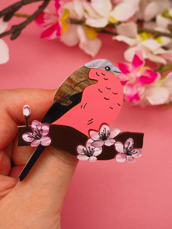 Dolly Dimple Design : Bullfinch & Cherry Blossom Brooch