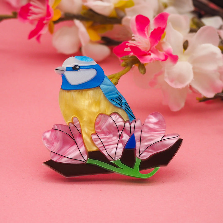 Dolly Dimple Design : Blue Tit & Magnolia Brooch
