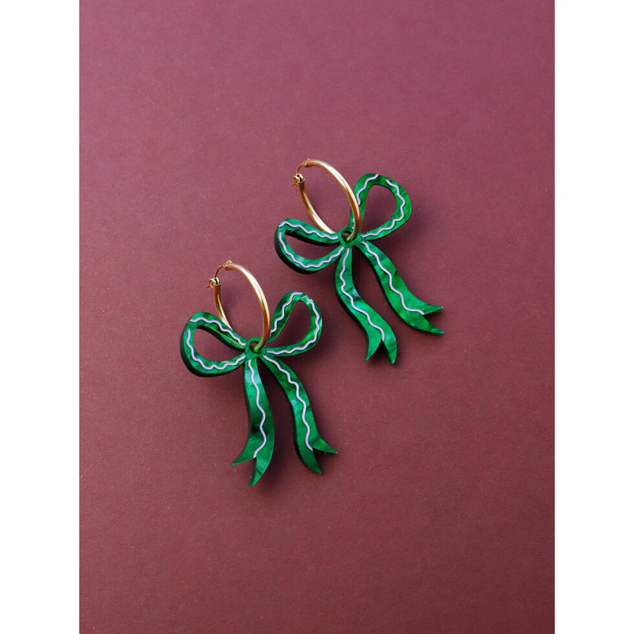 Wolf & Moon : Bow Hoops in Emerald [LUCKY LAST!]