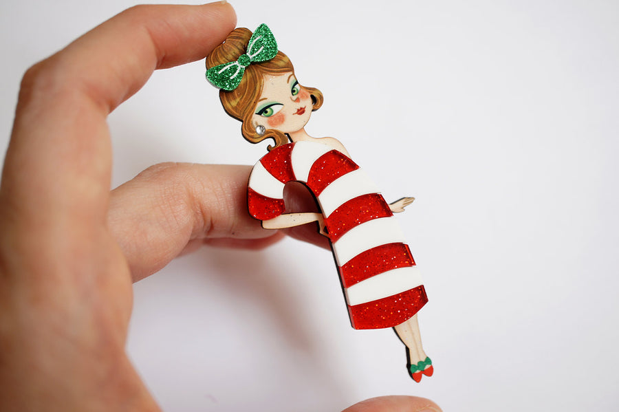 LaliBlue : Christmas : Candy cane girl brooch