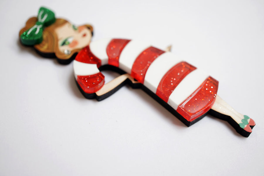 LaliBlue : Christmas : Candy cane girl brooch