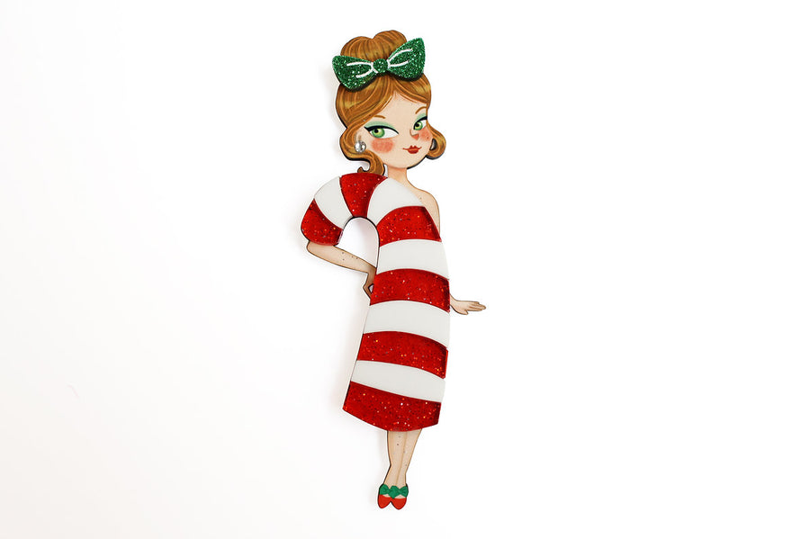 LaliBlue : Christmas : Candy cane girl brooch