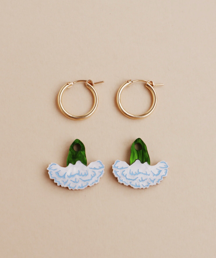 Wolf & Moon : Carnation Hoop Earrings - Blue/White