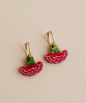 Wolf & Moon : Carnation Hoop Earrings - Red/Pink