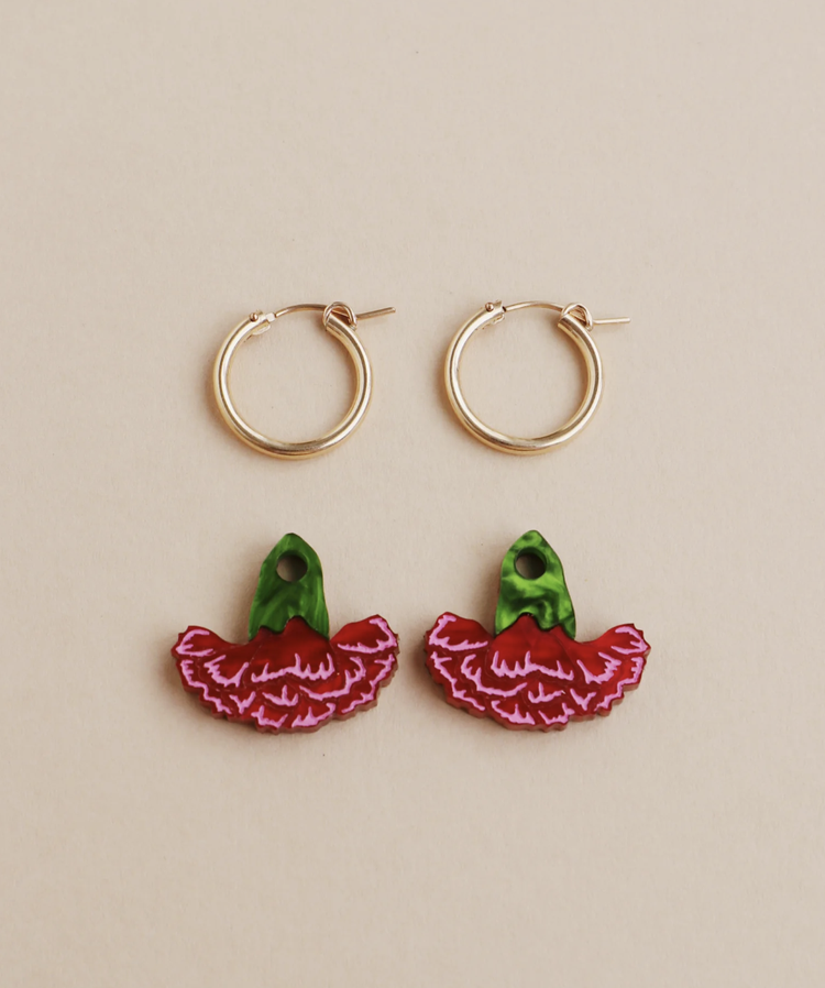 Wolf & Moon : Carnation Hoop Earrings - Red/Pink