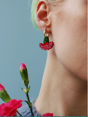 Wolf & Moon : Carnation Hoop Earrings - Red/Pink