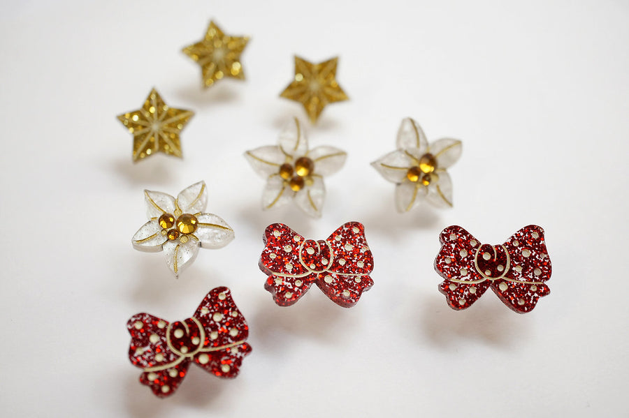 Laliblue : Christmas : Christmas-themed brunette hair brooch with earring set