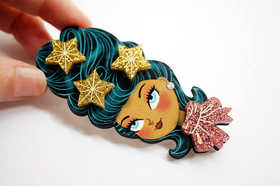 Laliblue : Christmas : Christmas-themed brunette hair brooch with earring set