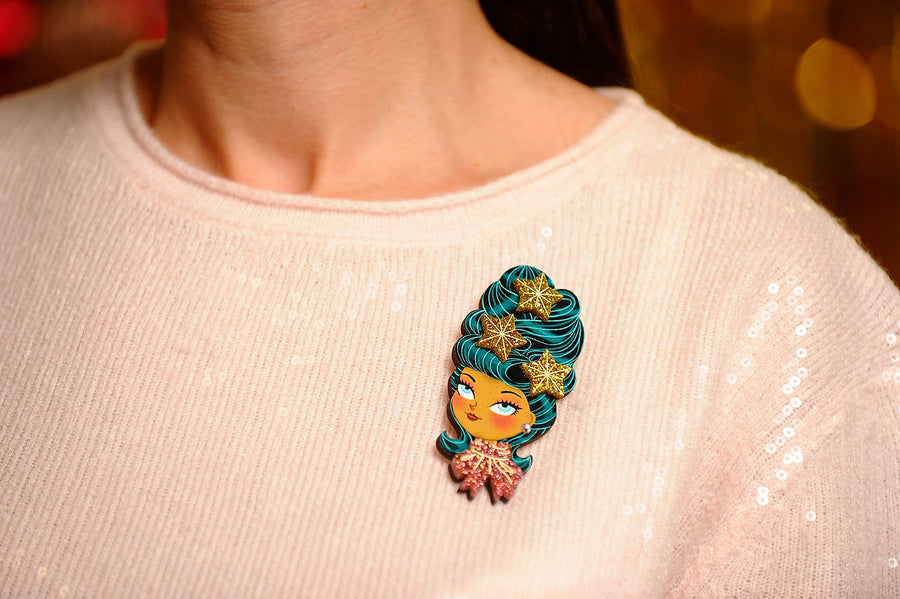 Laliblue : Christmas : Christmas-themed brunette hair brooch with earring set