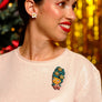 Laliblue : Christmas : Christmas-themed brunette hair brooch with earring set