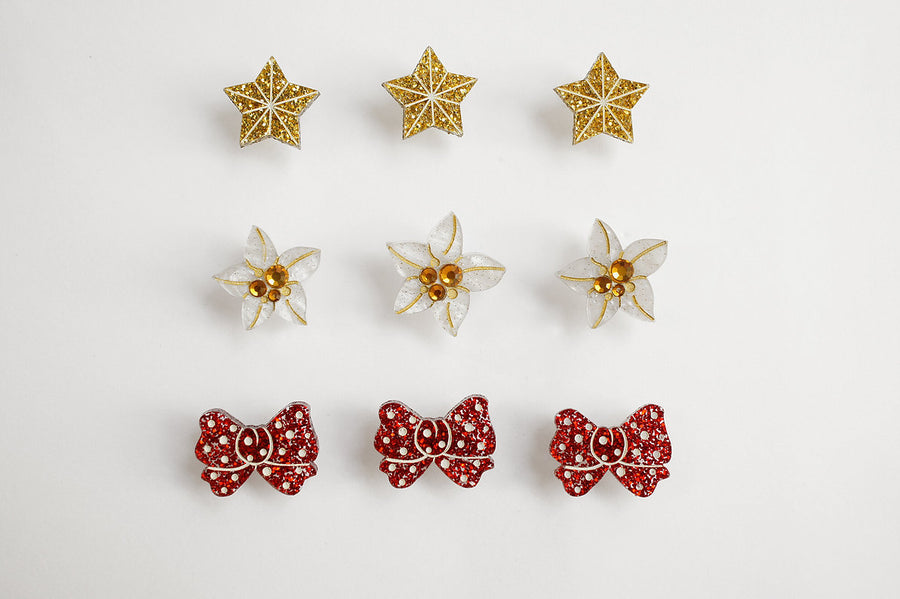 Laliblue : Christmas : Christmas-themed brunette hair brooch with earring set