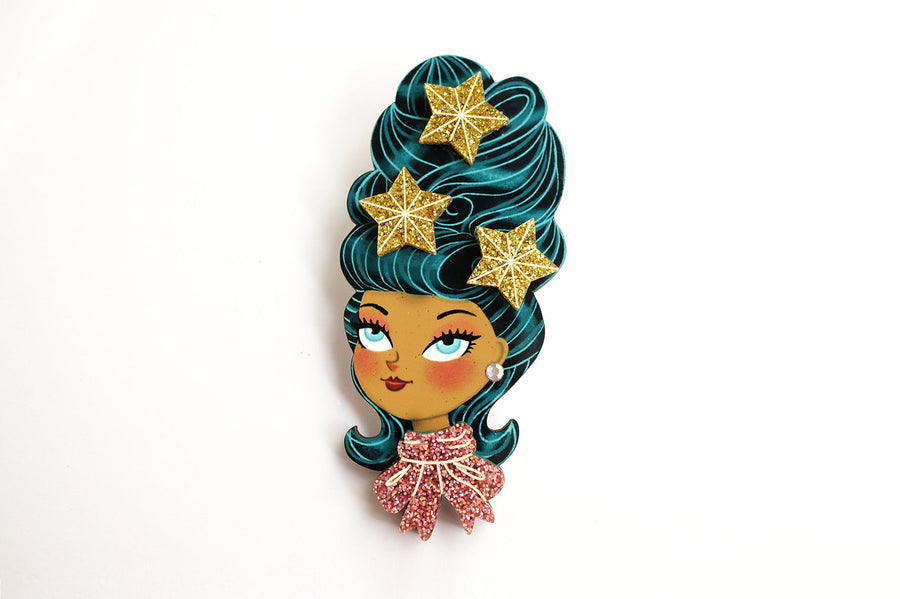 Laliblue : Christmas : Christmas-themed brunette hair brooch with earring set