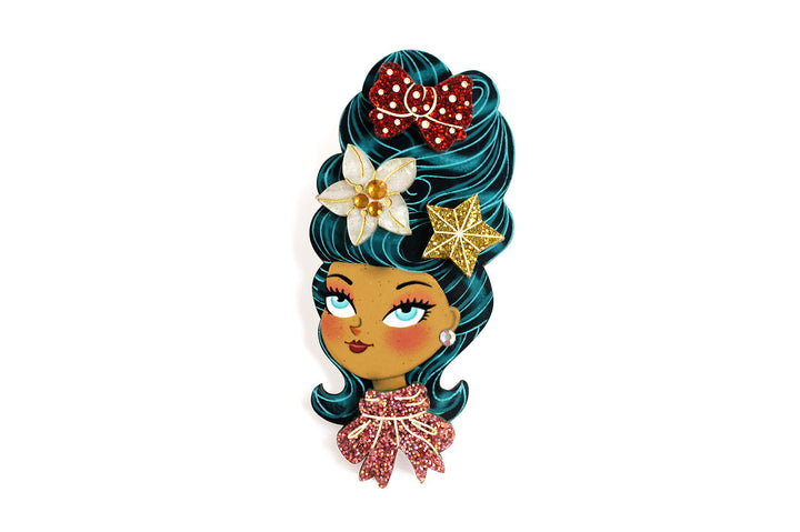 Laliblue : Christmas : Christmas-themed brunette hair brooch with earring set