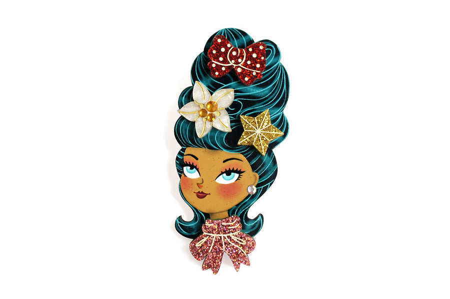 Laliblue : Christmas : Christmas-themed brunette hair brooch with earring set
