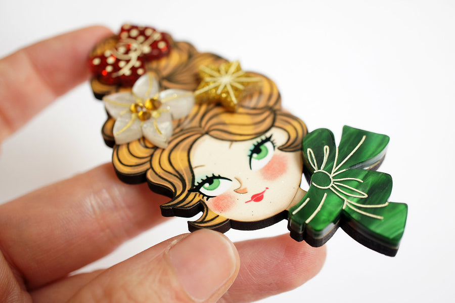 Laliblue : Christmas : Christmas blonde hair brooch with earring set