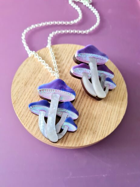 Cherryloco : Cosmic purple mushroom cluster pin or pendant