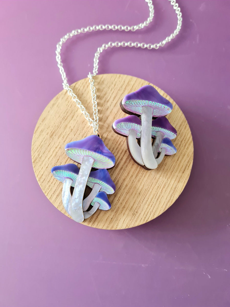 Cherryloco : Cosmic purple mushroom cluster pin or pendant