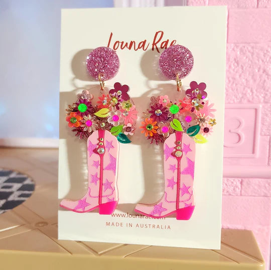 Louna Rae : Cowgirl Boots With Flowers Dangle Earrings