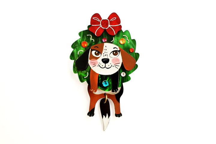 Laliblue : Christmas : Dog in a Christmas wreath brooch